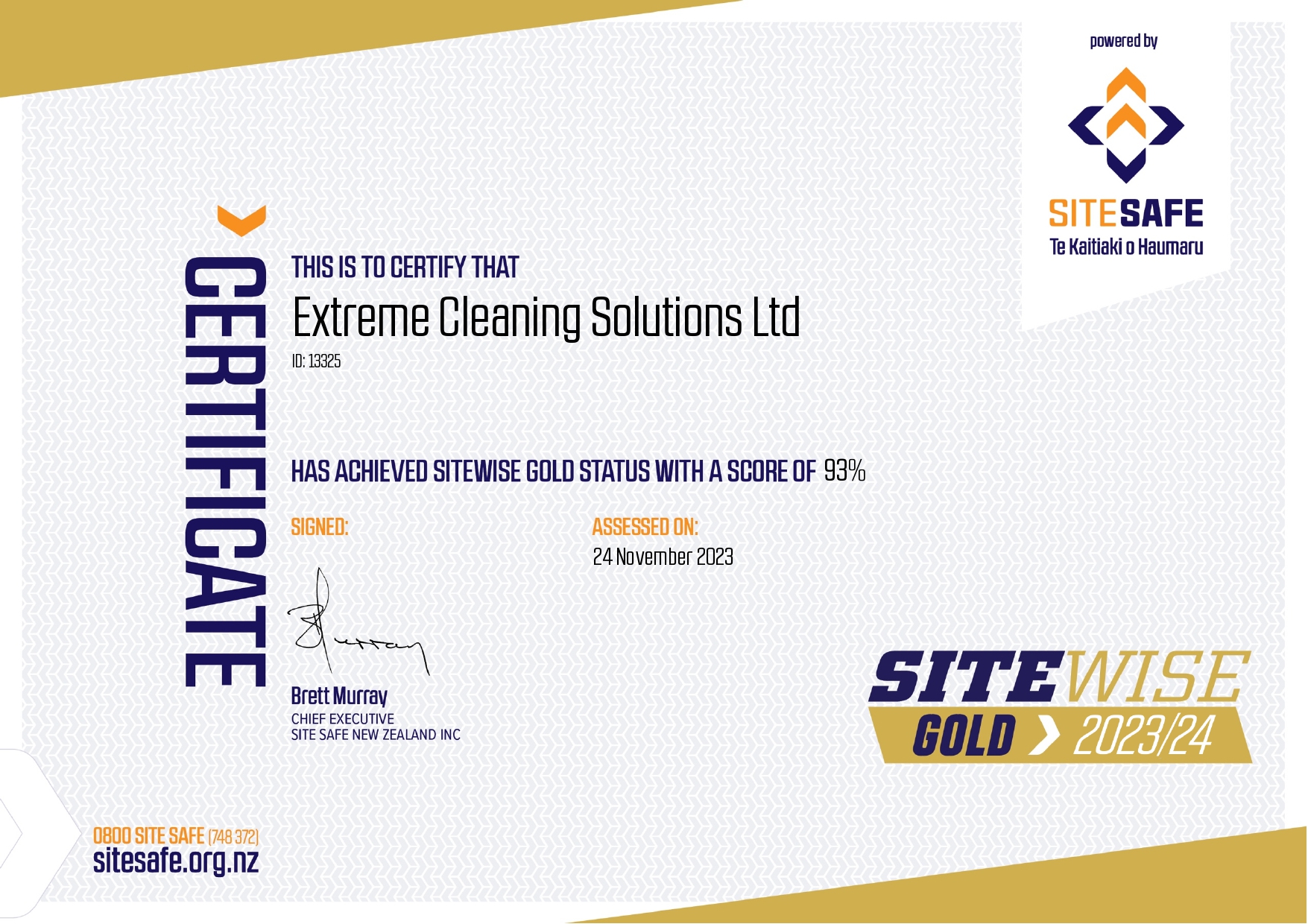 Gold Sitewise Certificate 2023 - 2024
